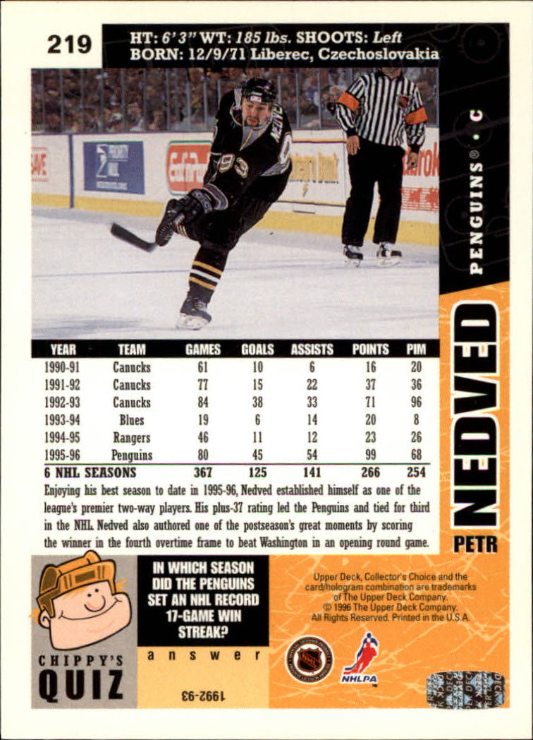 1996-97 Collector's Choice #219 Petr Nedved back image