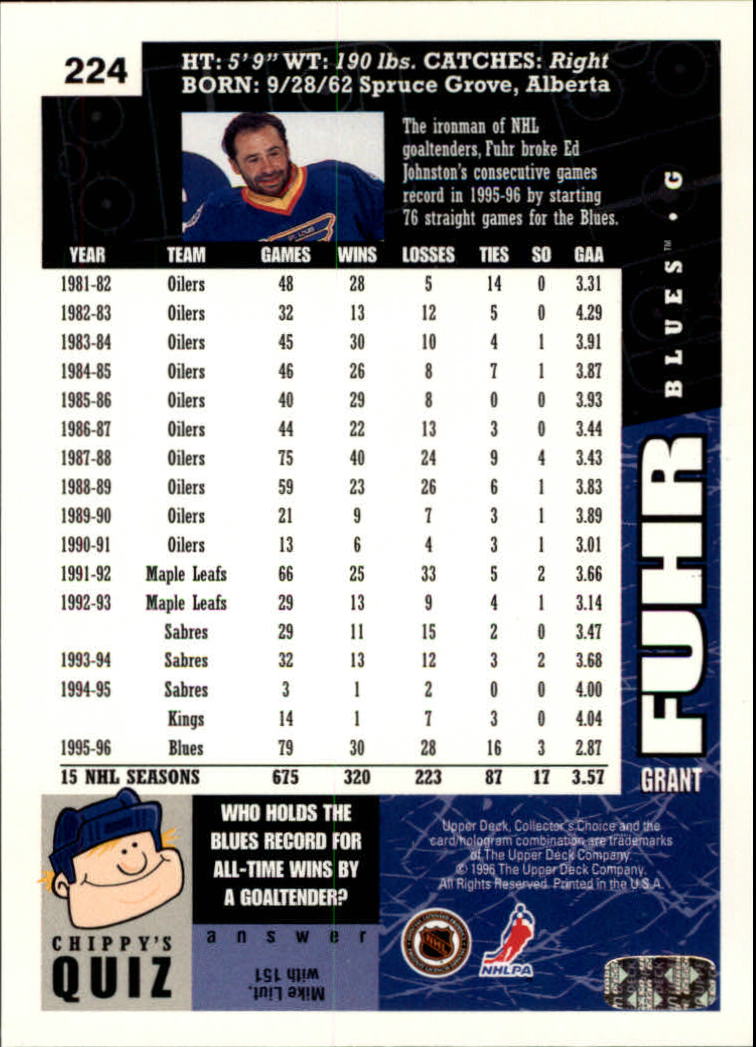 1996-97 Collector's Choice #224 Grant Fuhr back image