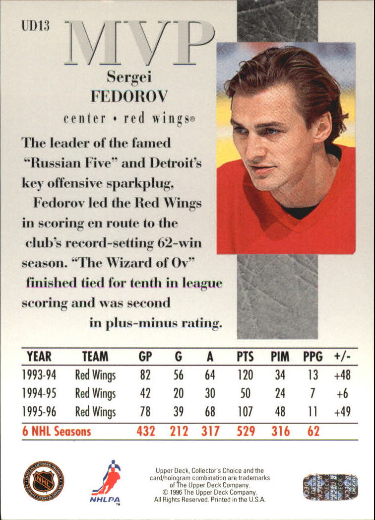 1996-97 Collector's Choice MVP #UD13 Sergei Fedorov back image