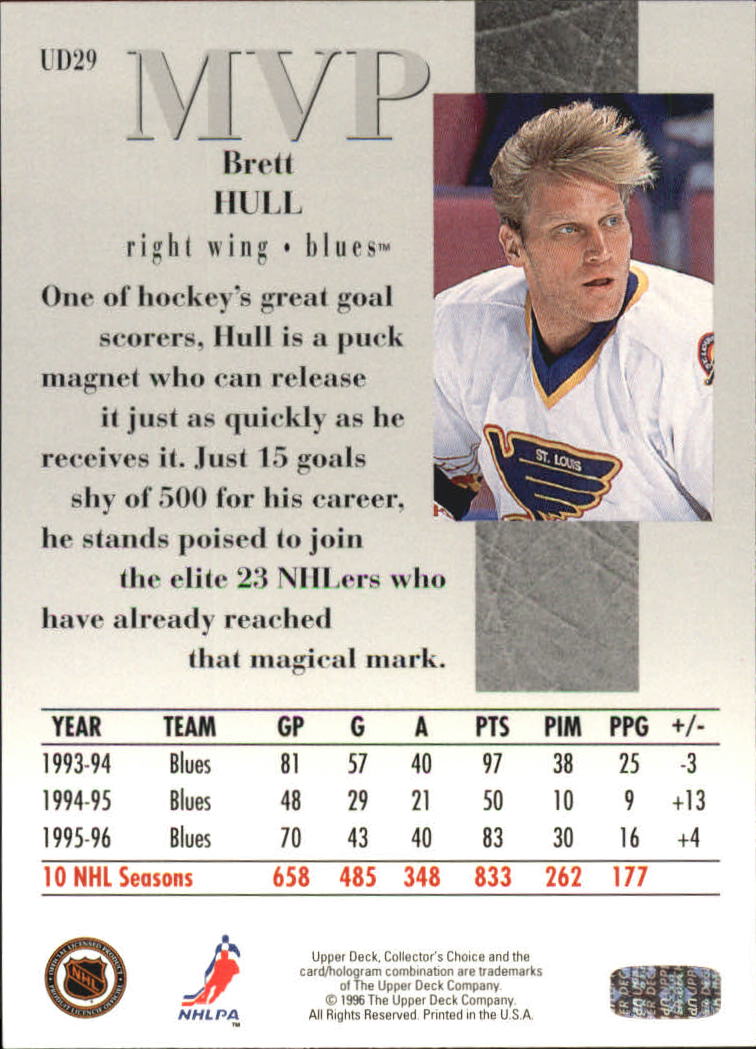 1996-97 Collector's Choice MVP #UD29 Brett Hull back image