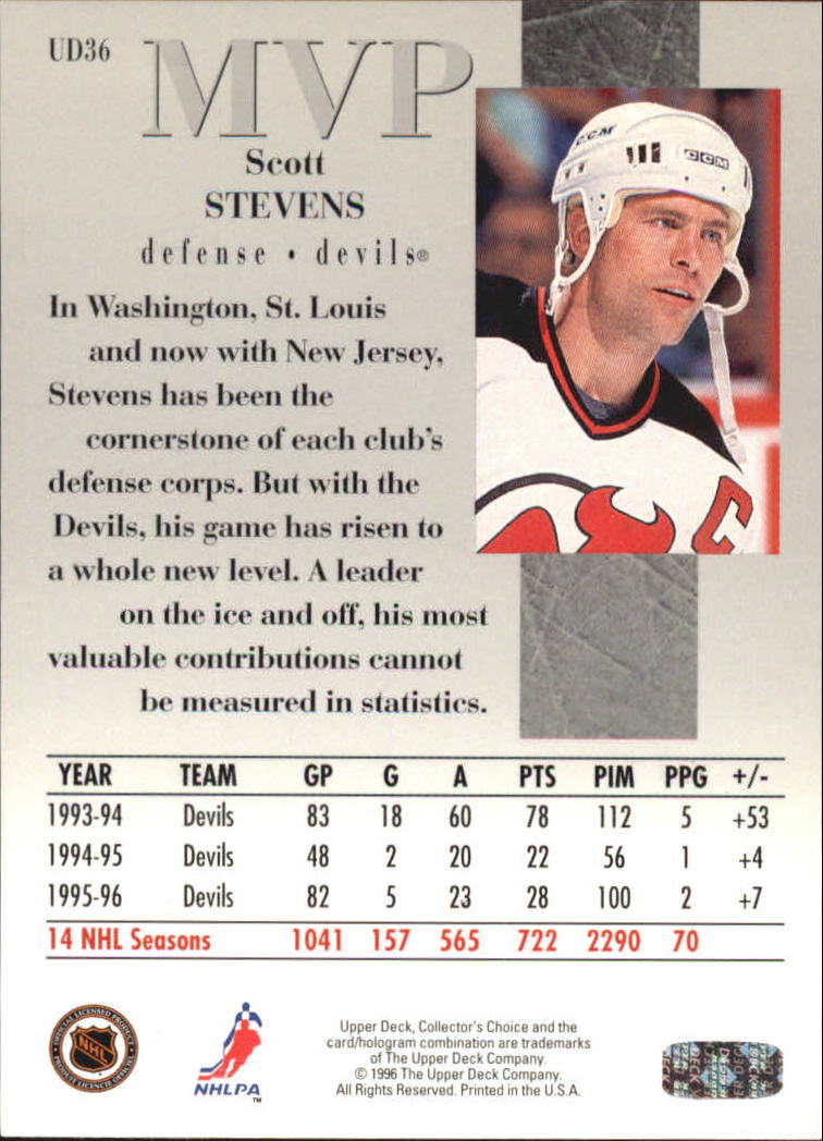1996-97 Collector's Choice MVP #UD36 Scott Stevens back image