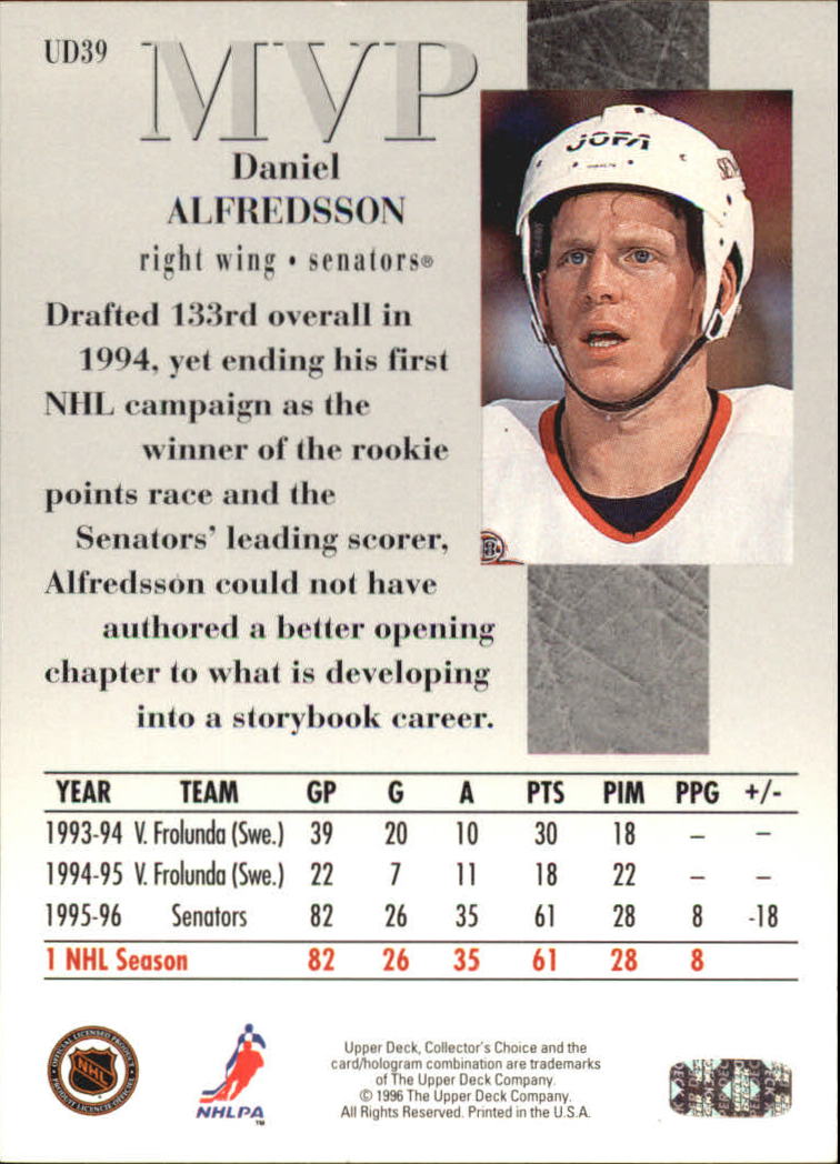 1996-97 Collector's Choice MVP #UD39 Daniel Alfredsson back image