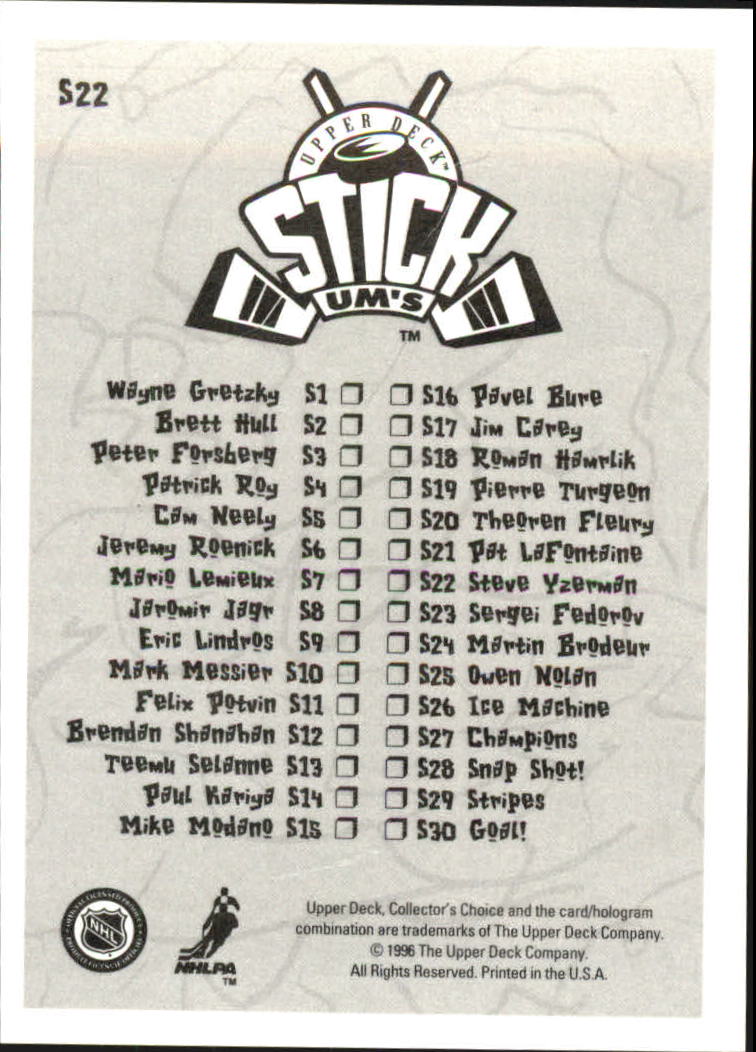 1996-97 Collector's Choice Stick'Ums #S22 Steve Yzerman back image