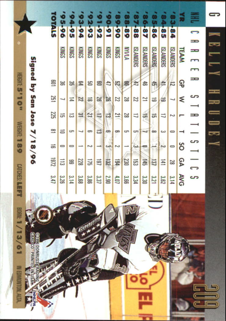 1996-97 Donruss Press Proofs #209 Kelly Hrudey back image