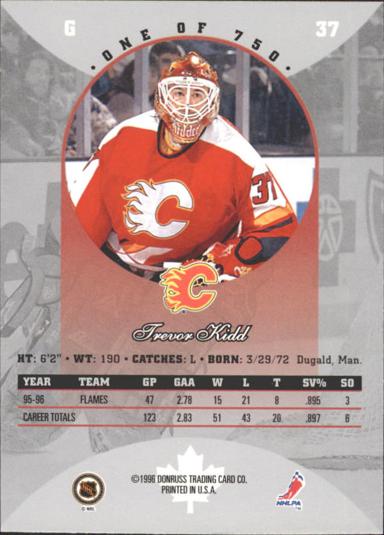 1996-97 Donruss Canadian Ice Red Press Proofs #37 Trevor Kidd back image