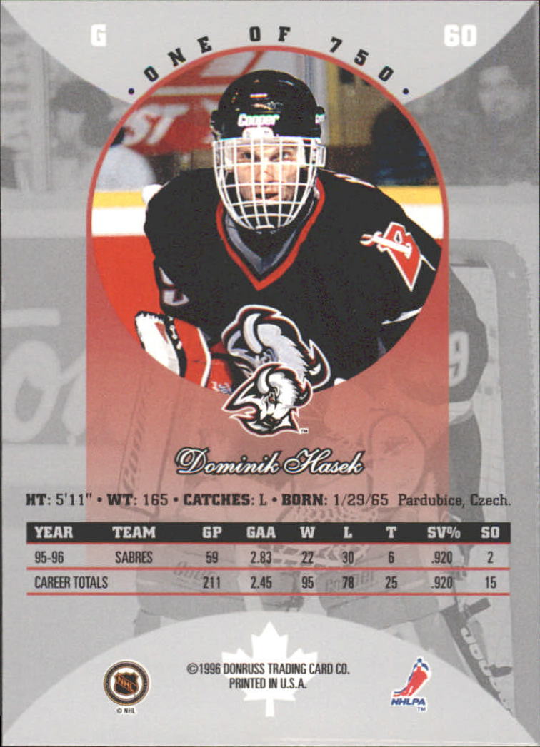 1996-97 Donruss Canadian Ice Red Press Proofs #60 Dominik Hasek back image