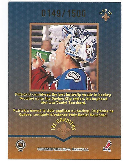 1996-97 Donruss Canadian Ice Les Gardiens #1 Patrick Roy back image