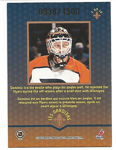 1996-97 Donruss Canadian Ice Les Gardiens #7 Dominic Roussel back image