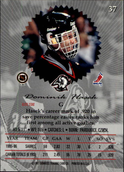 1996-97 Donruss Elite #37 Dominik Hasek back image