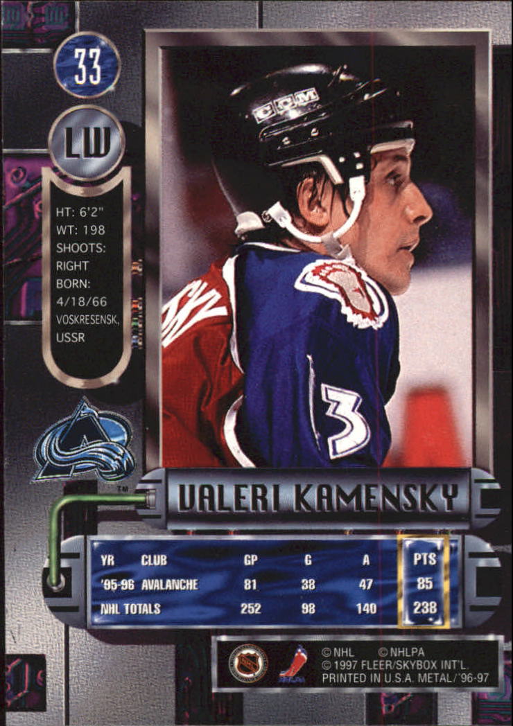 1996-97 Metal Universe #33 Valeri Kamensky - NM-MT