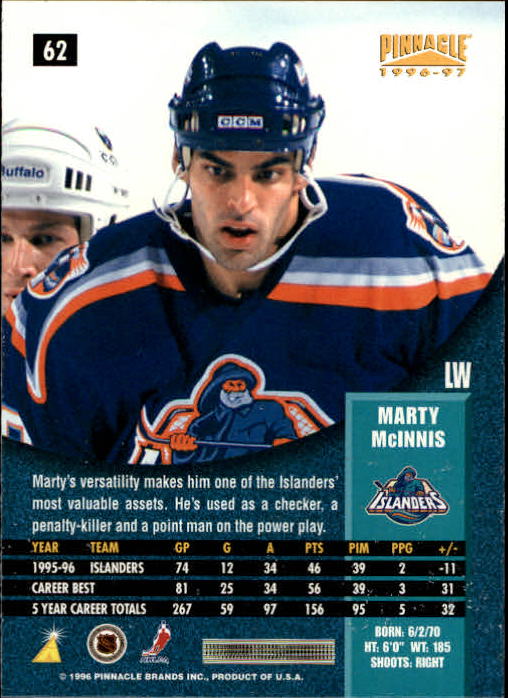 1996-97 Pinnacle #62 Marty McInnis back image
