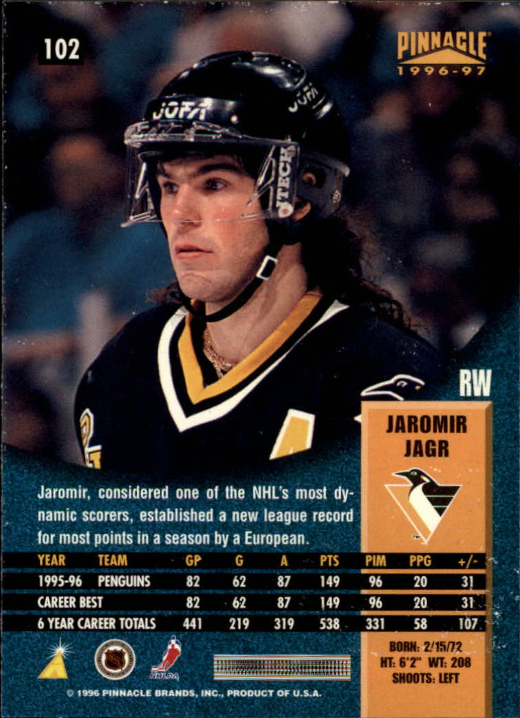 1996-97 Pinnacle #102 Jaromir Jagr back image