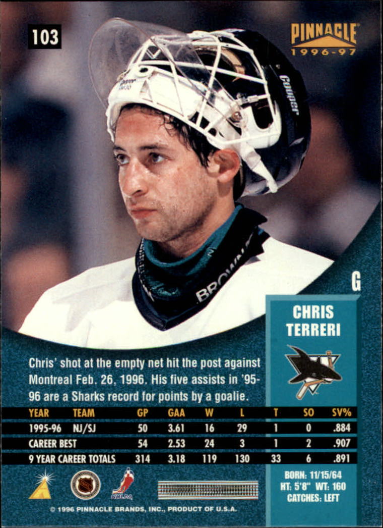 1996-97 Pinnacle #103 Chris Terreri back image