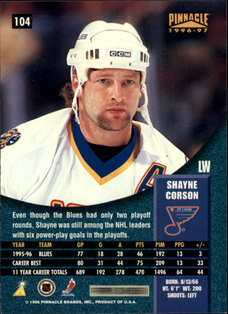 1996-97 Pinnacle #104 Shayne Corson back image