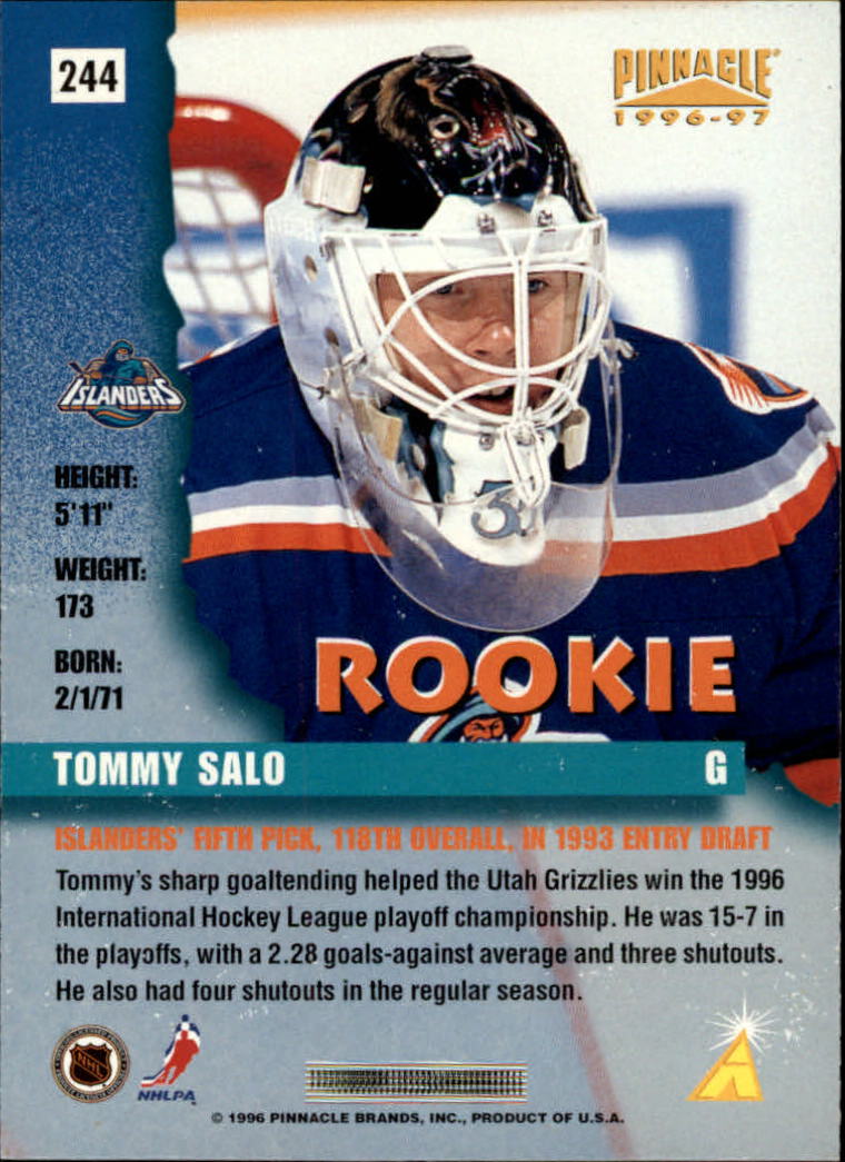 1996-97 Pinnacle #244 Tommy Salo back image