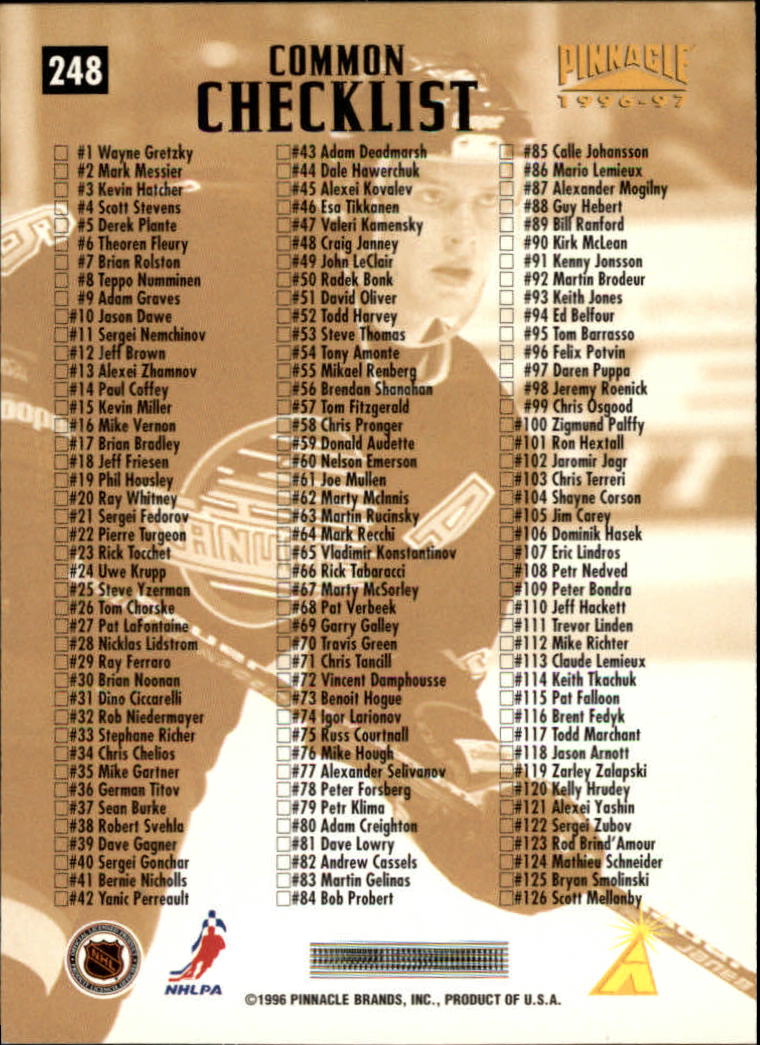 B5057- 1996-97 Pinnacle Hockey #s 1-250 +Inserts -You Pick- 15+ FREE US SHIP - Picture 445 of 453