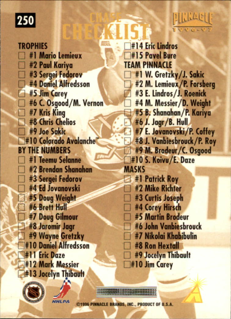 B5057- 1996-97 Pinnacle Hockey #s 1-250 +Inserts -You Pick- 15+ FREE US SHIP - Picture 449 of 453