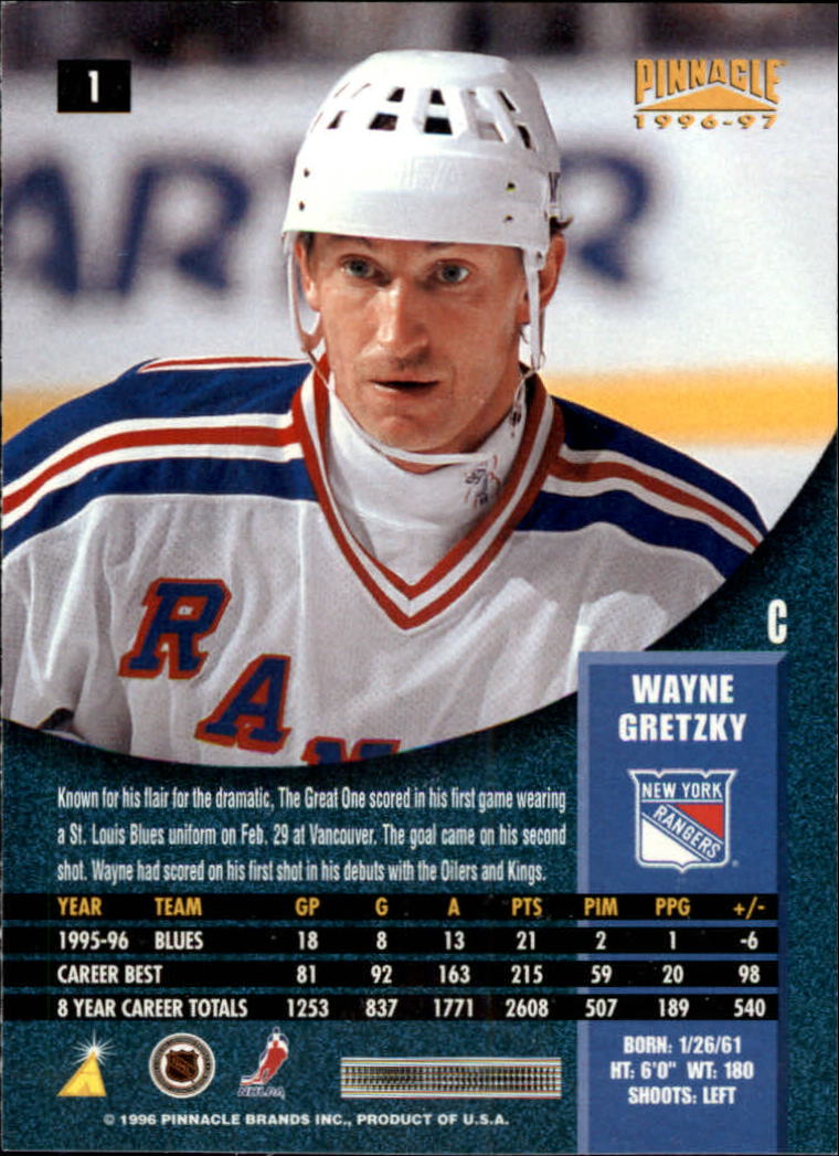 1996-97 Pinnacle Premium Stock #1 Wayne Gretzky back image