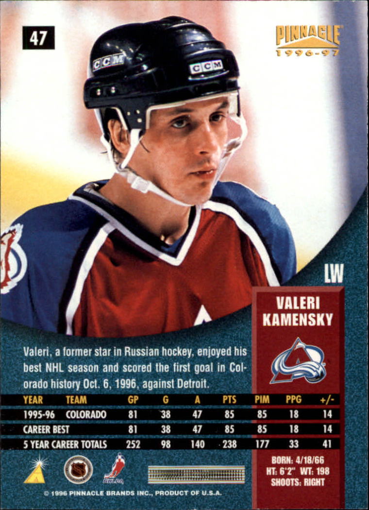 1996-97 Pinnacle Premium Stock #47 Valeri Kamensky back image