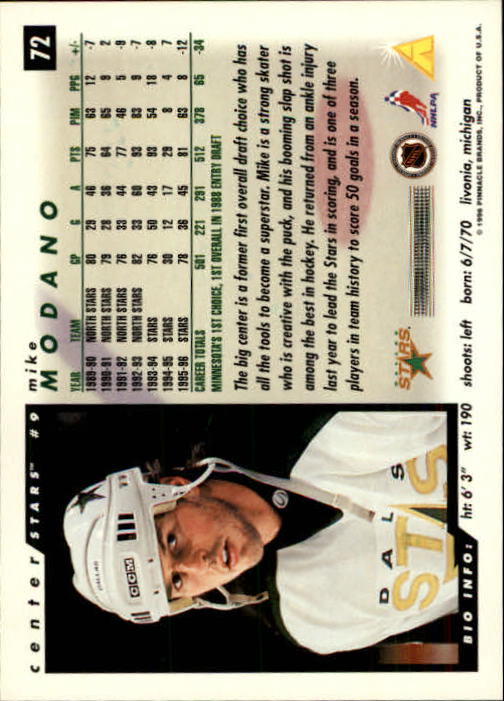 1996-97 Score #72 Mike Modano back image