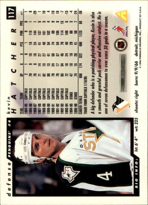 1996-97 Score #117 Kevin Hatcher back image