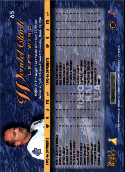 1996-97 Select Certified #65 Wendel Clark back image