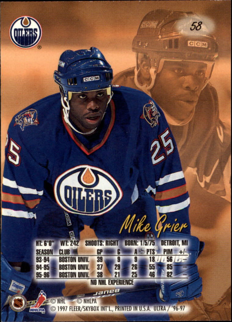 1996-97 Ultra #58 Mike Grier RC back image