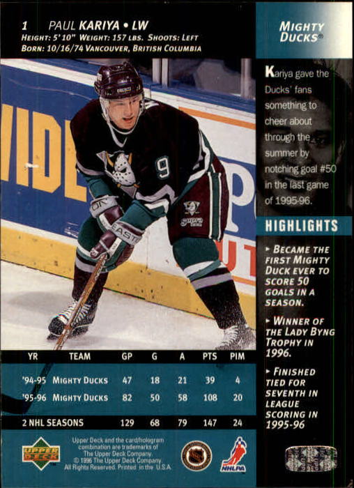 1996-97 Upper Deck #1 Paul Kariya - NM-MT