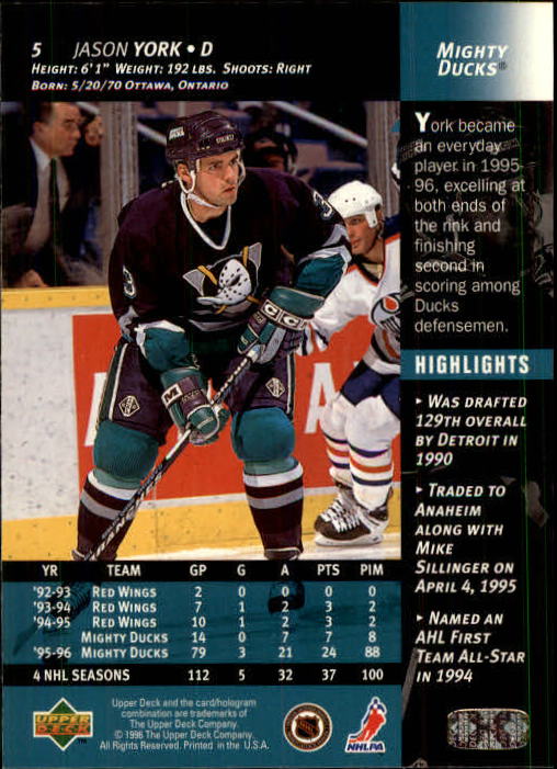 1996-97 Upper Deck #5 Jason York back image