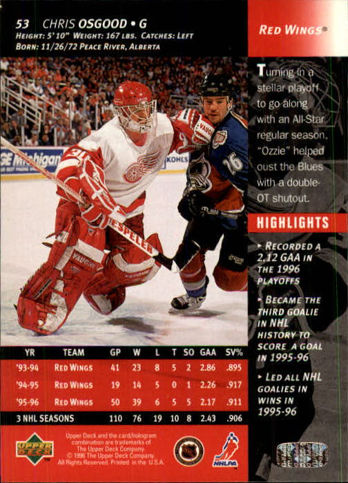 1996-97 Upper Deck #53 Chris Osgood back image