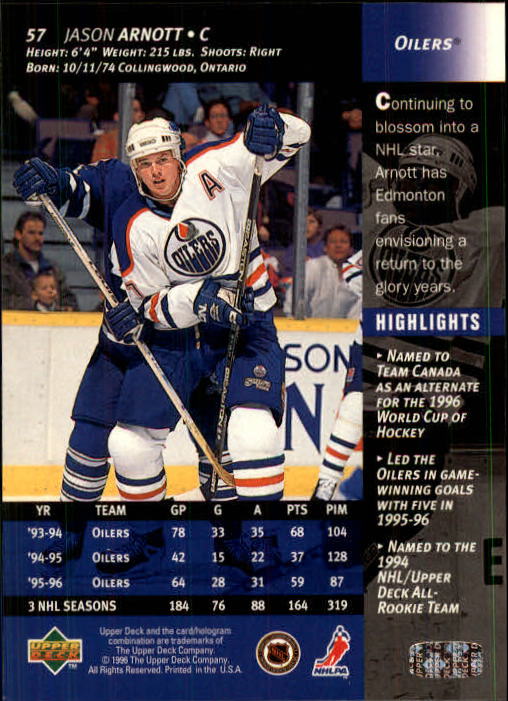 1996-97 Upper Deck #57 Jason Arnott - NM-MT - Wonder Water Sports Cards ...