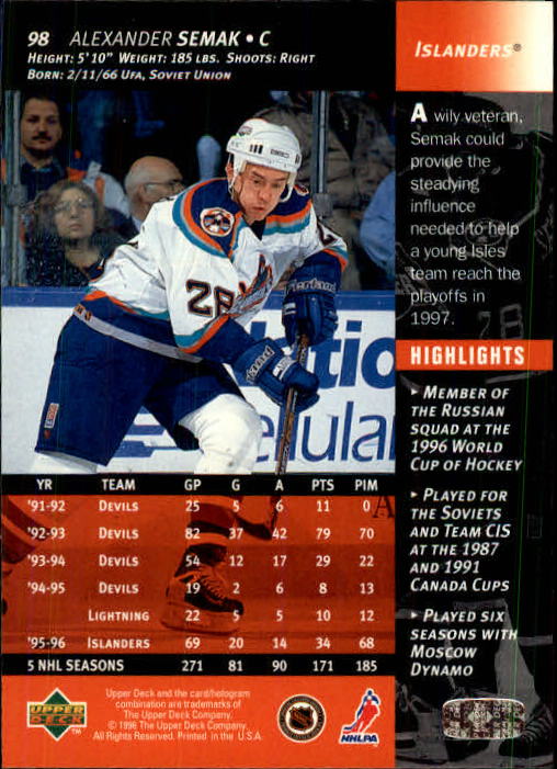 B3482- 1996-97 Upper Deck Hk Cards 1-250 +Rookies -You Pick- 15+ FREE US SHIP - Bild 197 von 499