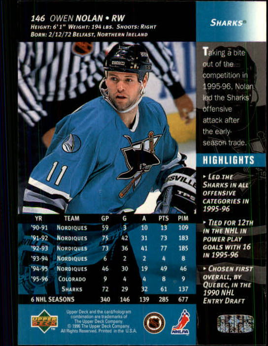 1996-97 Upper Deck #146 Owen Nolan back image