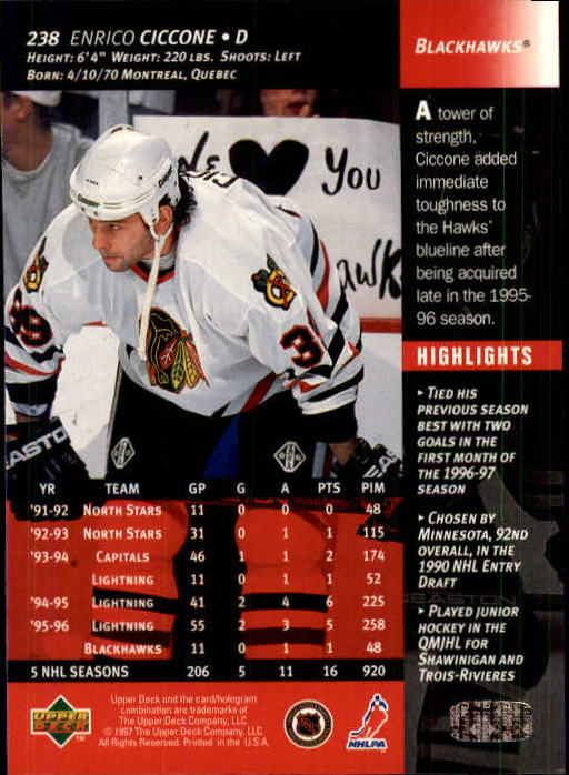 B3482- 1996-97 Upper Deck Hk Cards 1-250 +Rookies -You Pick- 15+ FREE US SHIP - Bild 475 von 499