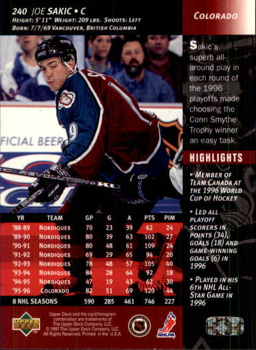 B3482- 1996-97 Upper Deck Hk Cards 1-250 +Rookies -You Pick- 15+ FREE US SHIP - Bild 479 von 499