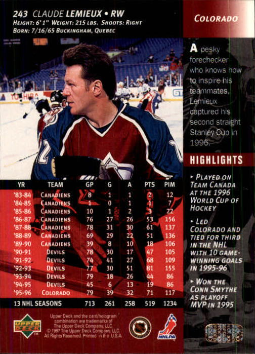 B3482- 1996-97 Upper Deck Hk Cards 1-250 +Rookies -You Pick- 15+ FREE US SHIP - Bild 485 von 499