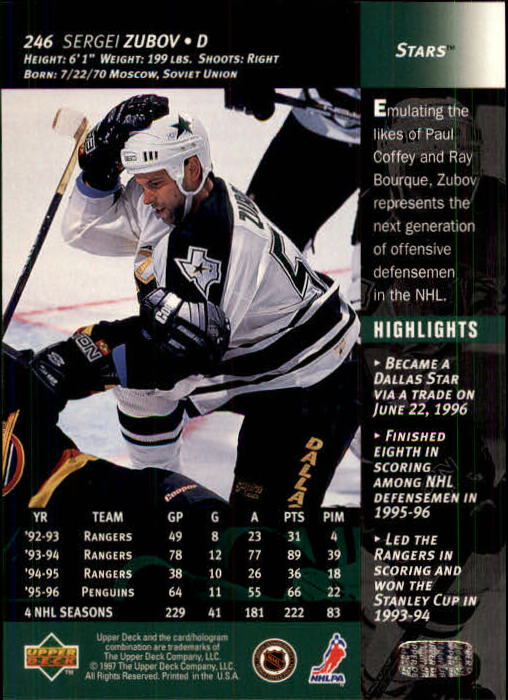 1996-97 Upper Deck #246 Sergei Zubov back image