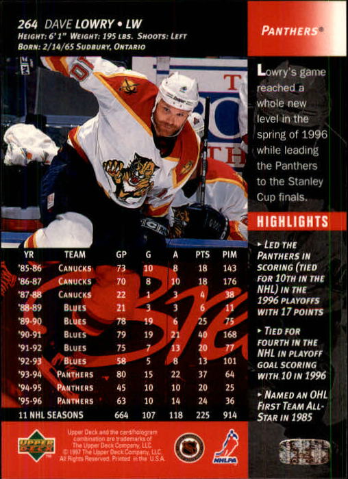 1996-97 Upper Deck #264 Dave Lowry back image