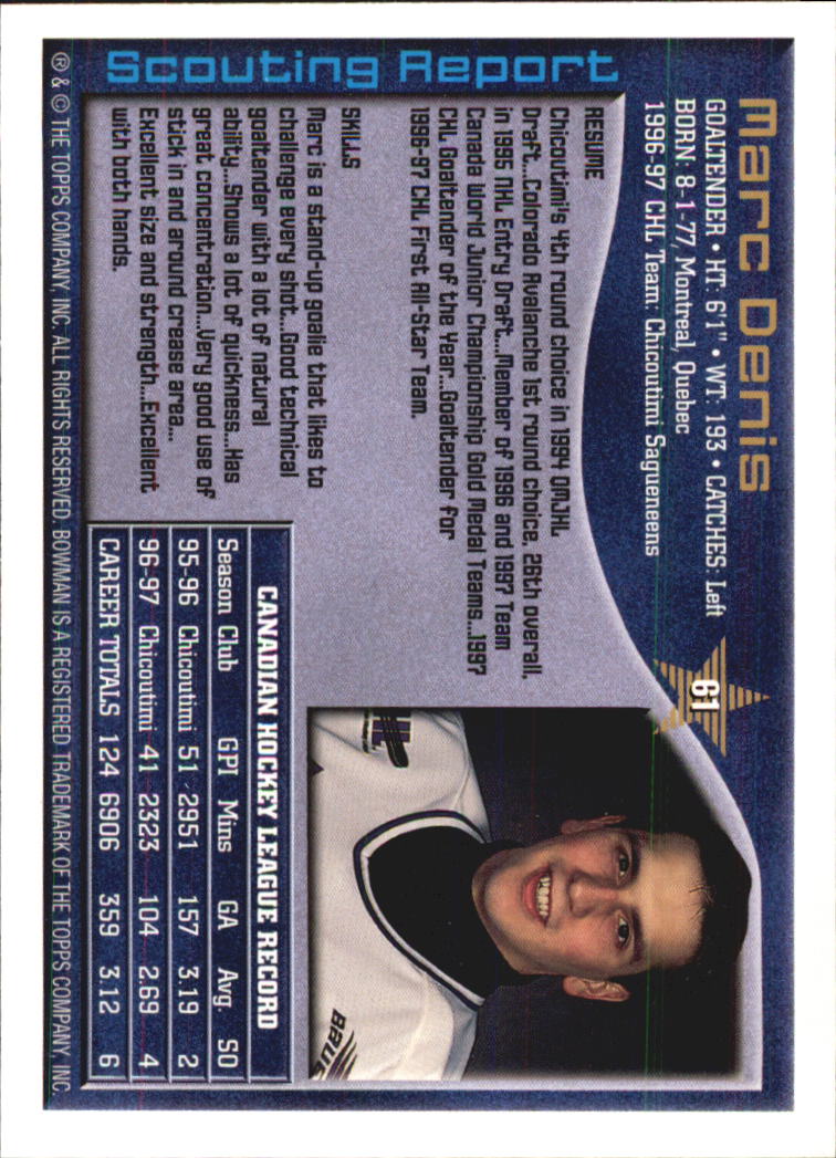 A2809- 1997 Bowman Chl Hockey Karten 1-160 + Rookies -du Pick- 15 + Gratis US - Bild 115 von 306