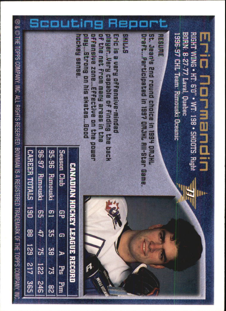 A2809- 1997 Bowman Chl Hockey Karten 1-160 + Rookies -du Pick- 15 + Gratis US - Bild 141 von 306