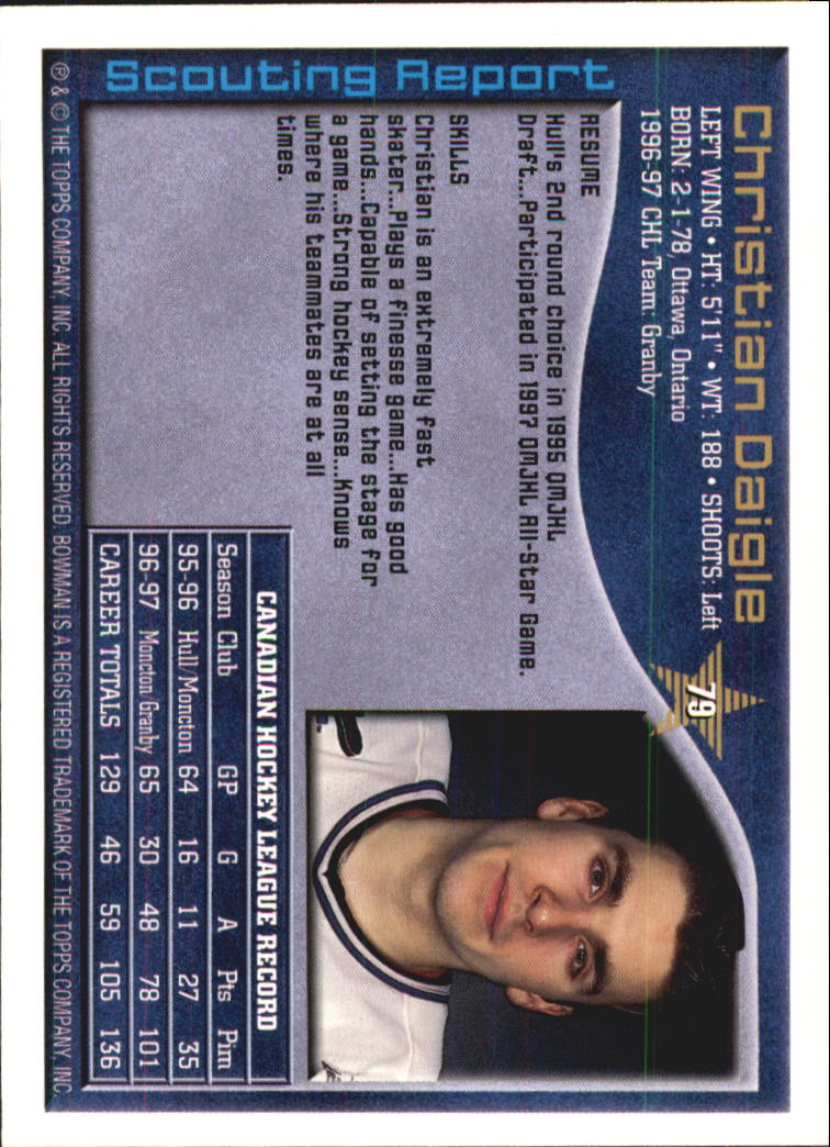 A2809- 1997 Bowman Chl Hockey Karten 1-160 + Rookies -du Pick- 15 + Gratis US - Bild 145 von 306