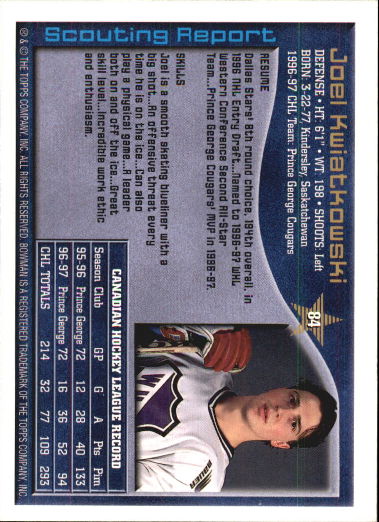 A2809- 1997 Bowman Chl Hockey Karten 1-160 + Rookies -du Pick- 15 + Gratis US - Bild 155 von 306