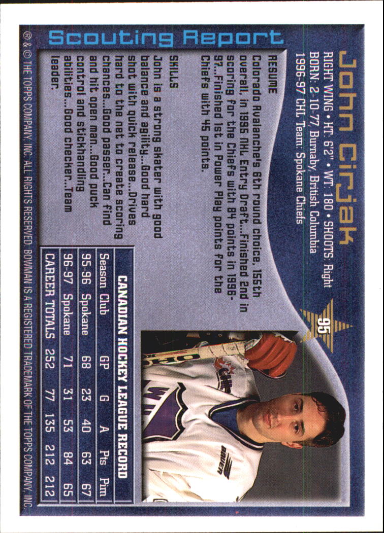 A2809- 1997 Bowman Chl Hockey Karten 1-160 + Rookies -du Pick- 15 + Gratis US - Bild 173 von 306