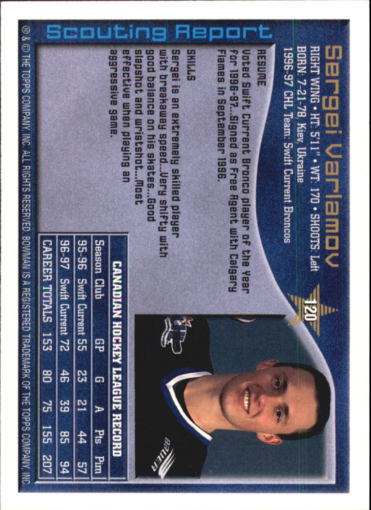 A2809- 1997 Bowman Chl Hockey Karten 1-160 + Rookies -du Pick- 15 + Gratis US - Bild 223 von 306