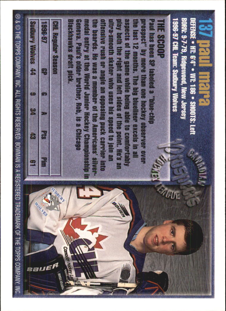 A2809- 1997 Bowman Chl Hockey Karten 1-160 + Rookies -du Pick- 15 + Gratis US - Bild 257 von 306