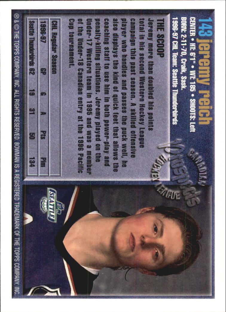 A2809- 1997 Bowman Chl Hockey Karten 1-160 + Rookies -du Pick- 15 + Gratis US - Bild 267 von 306