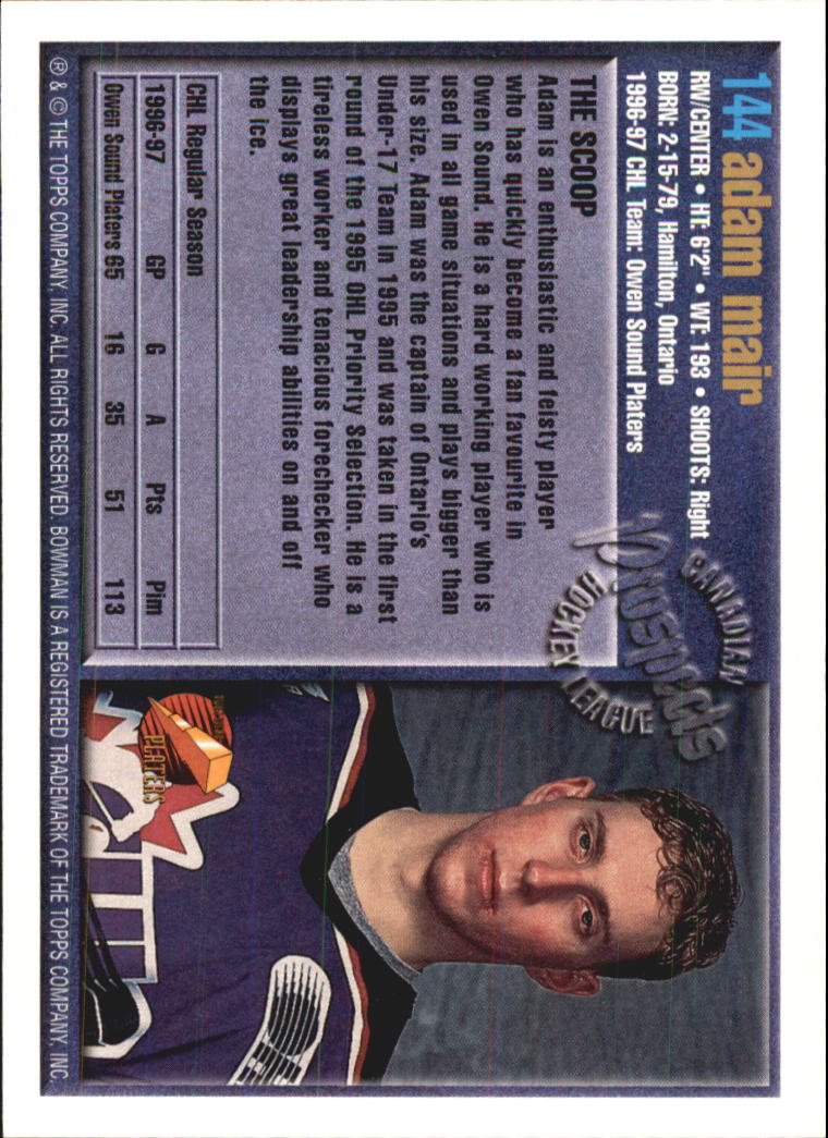 A2809- 1997 Bowman Chl Hockey Karten 1-160 + Rookies -du Pick- 15 + Gratis US - Bild 269 von 306