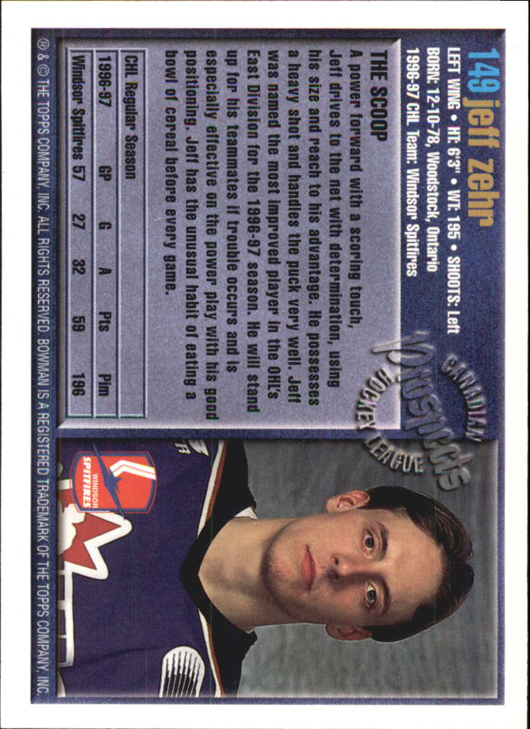 A2809- 1997 Bowman Chl Hockey Karten 1-160 + Rookies -du Pick- 15 + Gratis US - Bild 279 von 306