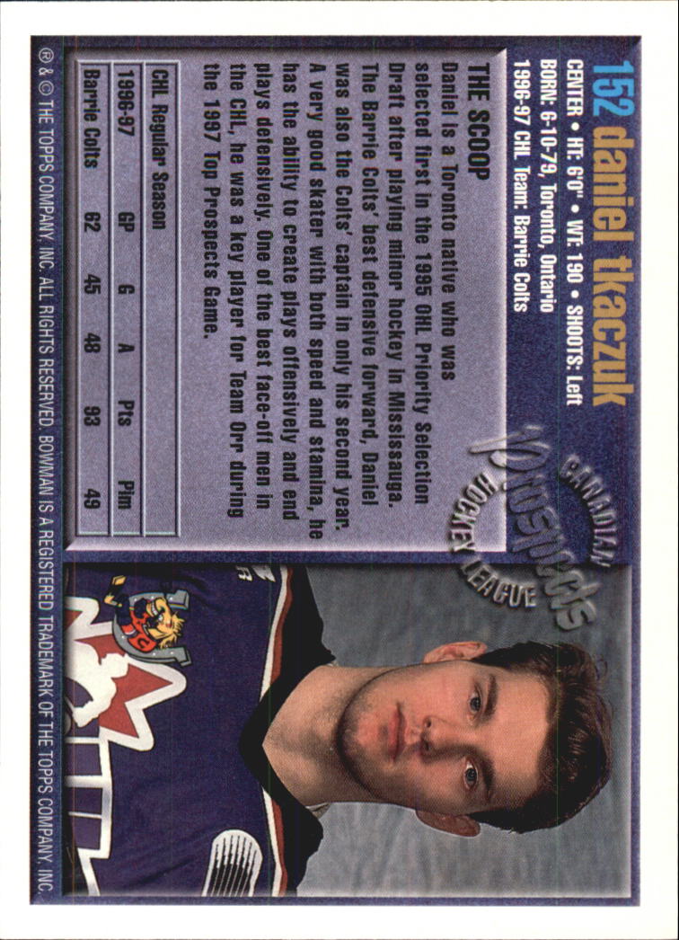 A2809- 1997 Bowman Chl Hockey Karten 1-160 + Rookies -du Pick- 15 + Gratis US - Bild 285 von 306