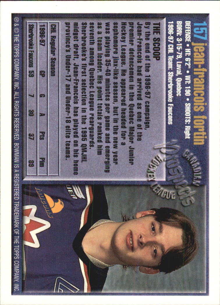 A2809- 1997 Bowman Chl Hockey Karten 1-160 + Rookies -du Pick- 15 + Gratis US - Bild 295 von 306